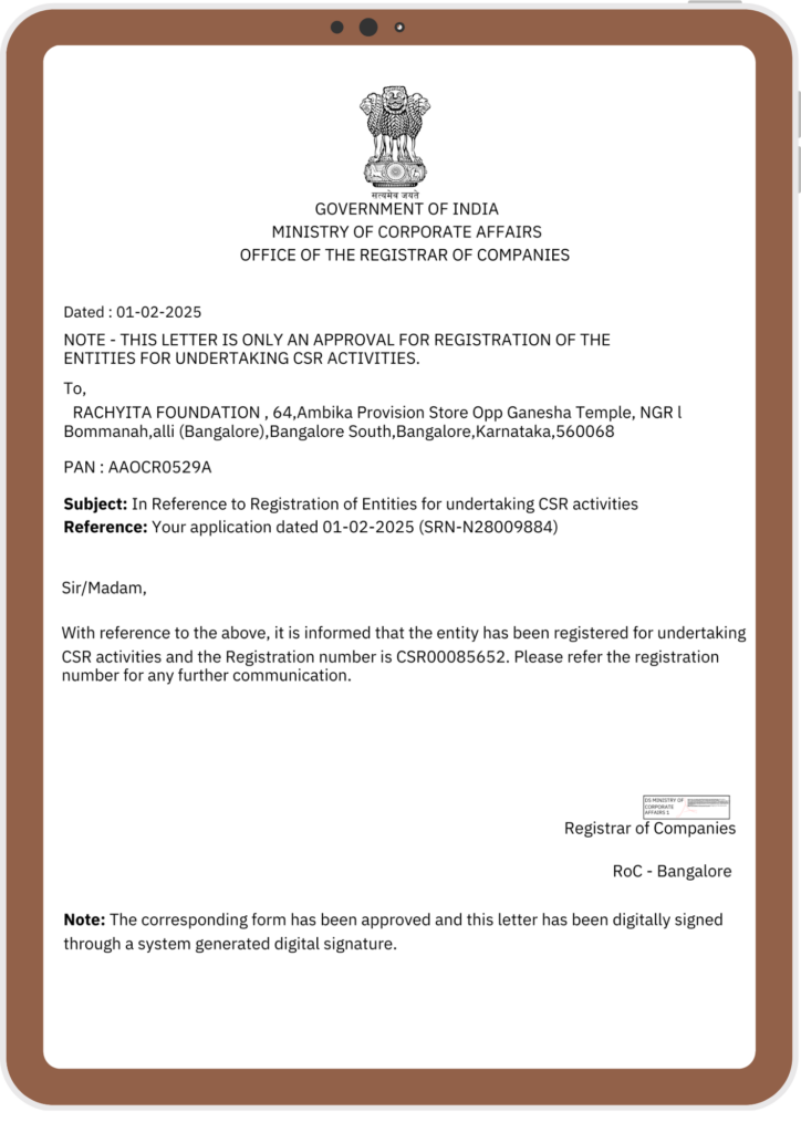 Rachyita foundation 10a Approval