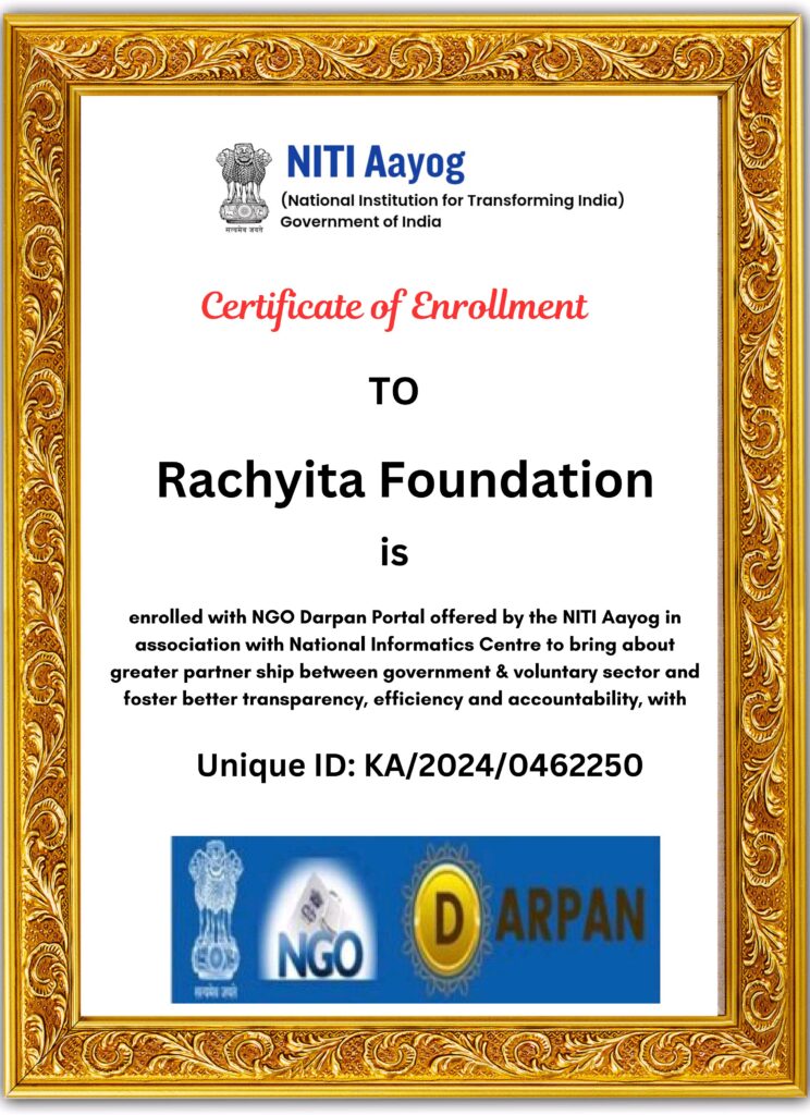 Rachyita Foundation Niti aayog certificate