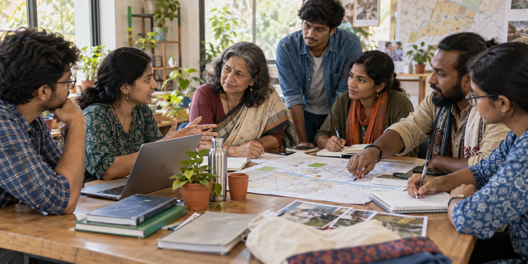 Students and NGO educators collaborating on academic research