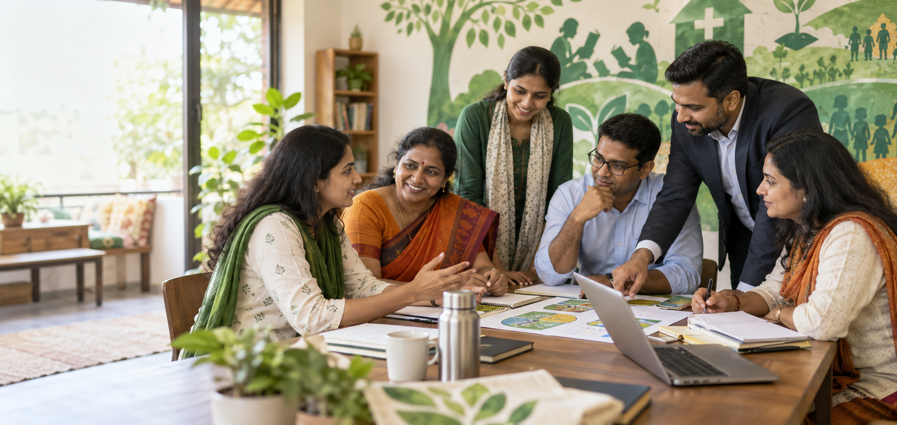 NGO and corporate team planning a community development project