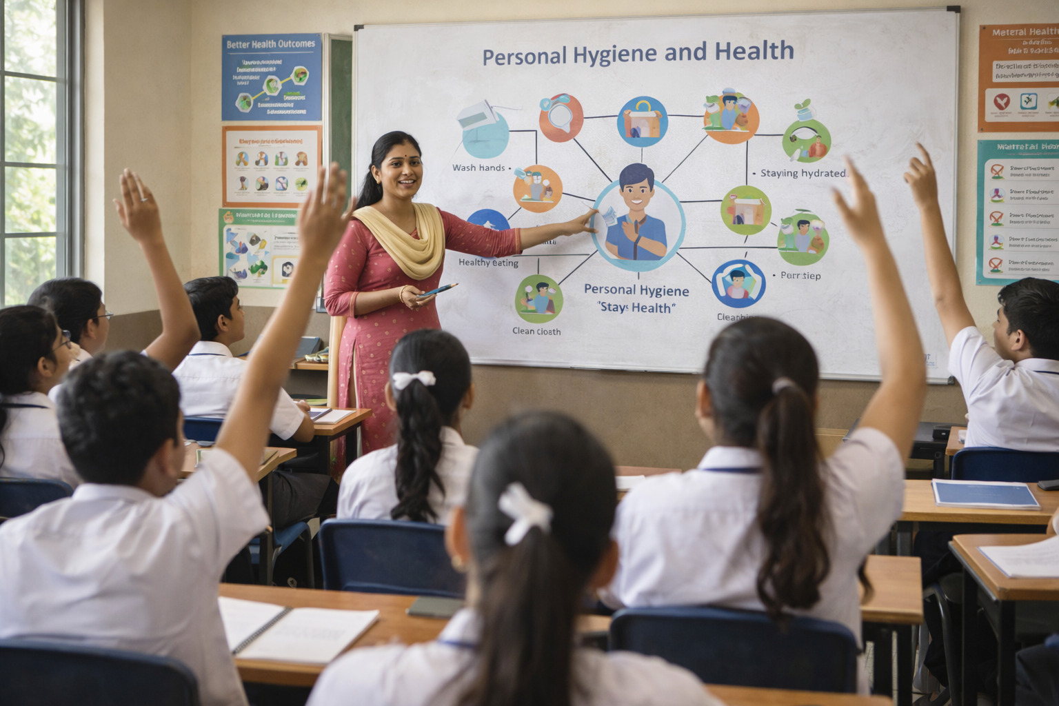 Students learning about personal hygiene