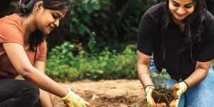 People planting trees for environmental conservation