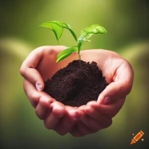 Hands protecting a young plant