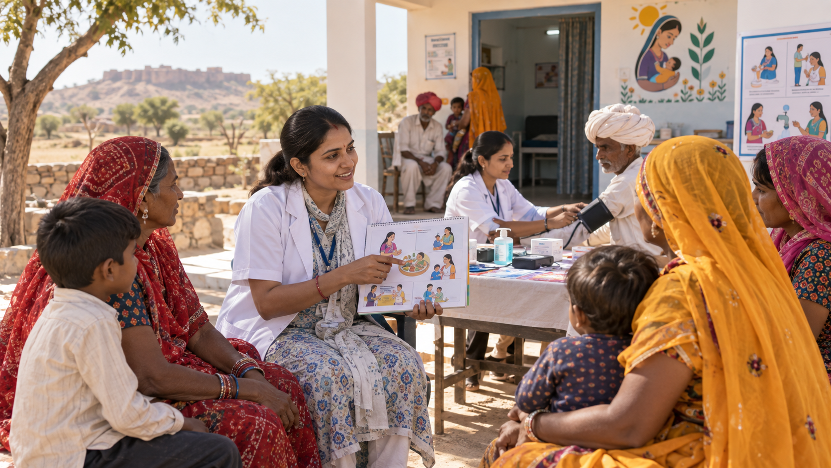 Doctors providing healthcare at a rural health camp