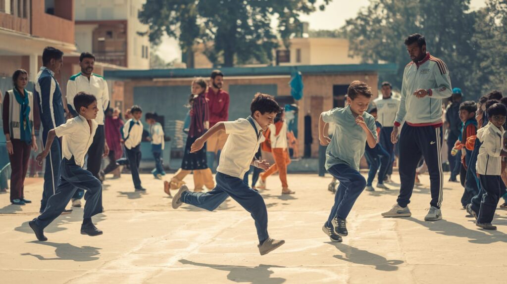 Children participating in rural sports activities